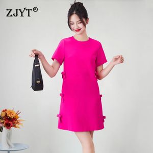 Zjyt Pist Moda Kadınlar İçin Yaz Elbiseleri Kısa Kollu Bowknot Tatlı Basit Elbise Gevşek Bel Partisi Vestidos 240329