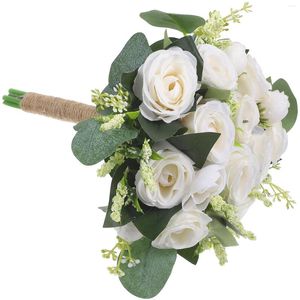 Ornamenti di fiori decorativi che lanciano bouquet rustico per sposa artificiale con bouquet da sposa bianca