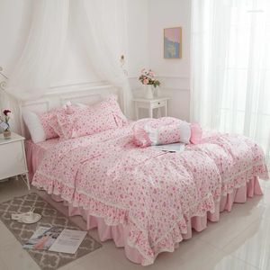 Conjuntos de cama Conjunto de algodão coreano Princesa Garden Floral Lace Salia Folha de quatro peças Tampa de quilt pura 2024