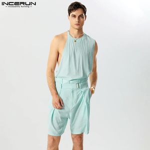 Mężczyźni ustawiają solidny kolor luźne streetwear bez nóg bezregularne zbiorniki szorty 2pcs męskie garnitury s-5xl inderun 240402