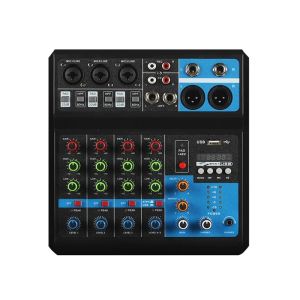 Mixer tragbarer professioneller 5Channel DJ -Mixer integriert 48 V Phantom Power USB Bluetooth Sound Mixing -Konsole für Bühnenlive -Sendung