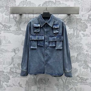 Women's Jackets Designer Spring/Summer New Age Reducing Style Flip Collar Shirt Loose Version Spliced Pocket Work denim jacket UZNC
