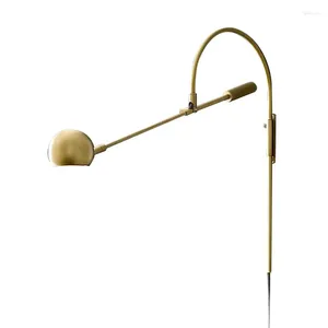 Lâmpada de parede retro rotable g9 de cabeceira plug plug plug em ouro/preto braço longo