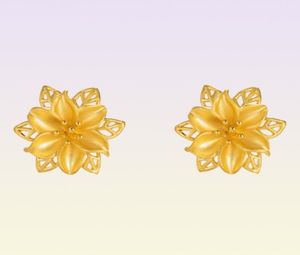 Stud 24K Gold Color Stud Earrings for Women Fine Jewelry Vintage Hollow Flower Earring for Wedding Gift Gold Color Jewelry sh1857784