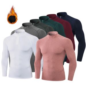 T-shirts herrfleece tshirts sammet midneck tröja blixtlås halvturtleneck pullover höst vinter varm standup krage botten skjorta