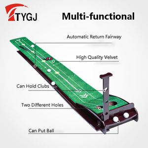 TTYGJ Solid Wood Golf Putting Trainer Velvet Putter Trainer with Auto Return Fairway Indoor Putting Practice Mat with Baffle