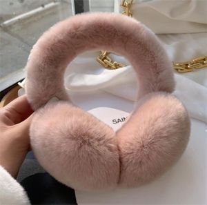耳のマフ冬の毛皮のウサギかわいいヘッドフォン本物の本物の暖かい暖かいヘッドバンド包帯女性2210249025060