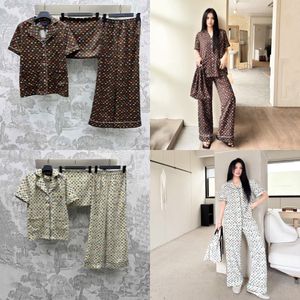 Designer Women's Two Piece Pants Full Logo Print Soft Comfortable Short Sleeve Shirts Wide Leg Trousers Homewear Pajamas With Storage Bag