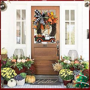 Decorative Flowers 35cm Hanging Welcome Garland Orange Truck Wreath Festival Theme For Weddings Doors Halloween Thanksgiving