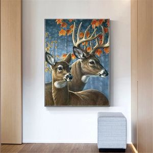 Huacan Diamond Painting New 2023 Deer 5D DIY Diamond Mosaic Animal Maple Leaf Full Drill Embroidery Kits 30x40cm Wall Sticker