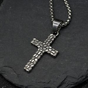 Pendant Necklaces Japanese And Korean Unique Creative Niche Stone Pattern Cross Necklace For Men Women Simple Versatile Street Tr