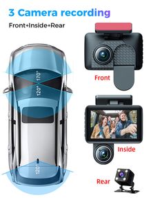 3 Channel Dash Cam 3 Lens Car DVR -рекордер dashcam DVRS Black Box Dual Lens DVR с задней камерой 24H парковочный монитор