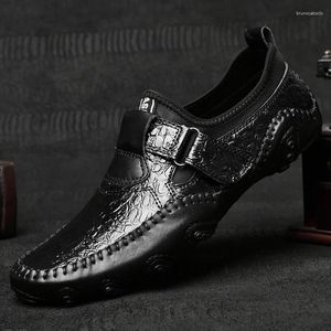 Casual Shoes Men's Moccasins Crocodile Mönster Läderlägenheter Zapatos Hombre Loafers Footwear Men Chaussures British Style