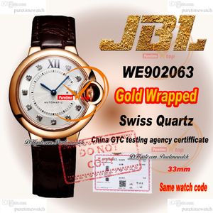 We902063 Swiss Quartz Womens Assista JBLF 33mm embrulhado 18K Case de ouro rosa de ouro Diamantes de diamantes marciais marrons brown strap super edição