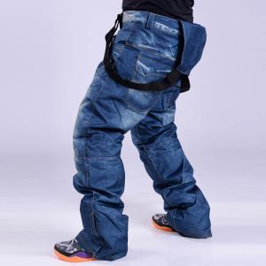 Hosen 30 Grad Wärme Jean Snowboardhose Hosenträger Denim Skihosen Winter weibliche winddichte wasserdichte Schneehosen