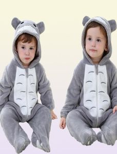 Baby macacão kigurumis menino menina garoto infantil totoro figurino cinza pijama com zíper roupas de inverno