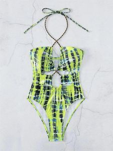 Frauen Badebekleidung sexy Ketten Bikini Cross hohl aus Halfter Monokini Y2K Trend Print Punk Luxus Badeanzug Urlaub Frauen Bad Beach Anzug