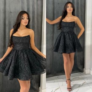 Великолепные черные короткие коктейльные платья без бретелек с блестками выпускных выпускных платьев
