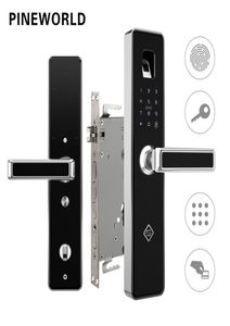 PineWorld Biometryczne odciski palców Inteligentne Lockhandle Electronic Door LockfingerPrintrfidkey Touch Screen Digital Hasło Lock 2014411533