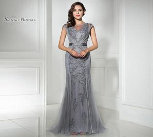 Honorable Gold and Grey Mermaid Crystals Prom Party Dresses 2020 Sexy Sheer Bodice Elegant Vestidos De Festa Evening Occasion Gown2898623