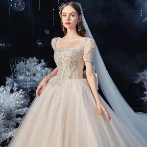 Princess Wedding Dress Sequins Short Sleeve Luxury Big Bow Star Yarn Ball Gown Wedding Dresses