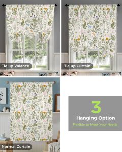 Vintage Herbaceous Floral Texture Window Curtain for Living Room Kitchen Tie-up Roman Curtain Home Decor Balcony Blinds Drapes