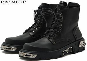 Rasmeup 6cm Punk Platform Platform Women Ankle Boots Women039s Motorcycle Boot Fashion Ladies Scarpe Chunky Decor metal Black 201108916885978