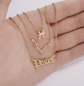 Naszyjniki wiszące 3pcsset 12 Kryształowy naszyjnik dla kobiet gwiazdy Zodiak Znak Aries Rak Lew Scorpio Choker Jewelry GI2244709