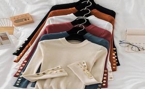 Women039s Sweaters Style Autumn Winter Button O Neck Sweater Women Pullover Short Tight Long Sleeve Knit Low Waist Tops Pullove5272451