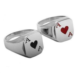 Cluster klingelt das Ace of Spades Ring Ring Edelstahl Schmuck Klassiker Red Heart Motor Biker für Männer Frauen ganz 37b9018589