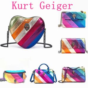 Kurt Geiger Eagle Heart Regenbogen Leder -Tasche für Frauen, Designer -Umhängetasche, Crossbody Clutch, Reisezucht mit silbernen Kette