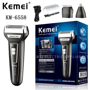 Shaves KEMEI KM6558 Multifuncional à prova d'água 3 em 1 Corte de cortador homem USB Shaver Electric Kemei Electric Shaver