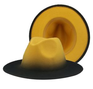 Kadın şapkaları fedora gradyan renk patchwork erkekler şapkalar keçeli siyah kırmızı sokak gündelik kadınlar yeni fedora şapkası sombreros de mujer4940794