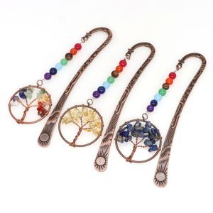 7 Chakras Crystal Vintage Bookmark Tree of Life Pendant Natural Heling Stone Book Mark Craft for Student Teacher Christmas Gifts