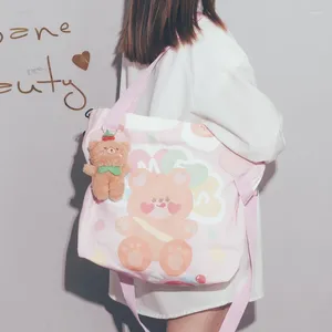 Axelväskor korea söt väska stor kapacitet kvinnlig studentklass Canvas Harajuku Graffiti Girls Cartoon Crossbody Tote Handväska