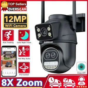 PTZ -kameror 12MP Triple Lens Dual Screen 8x PTZ Zoom WiFi Camera Color Infrared Night Vision Automatisk spårning Cloud WiFi PTZ Monitoring Camera ICSEE C240412