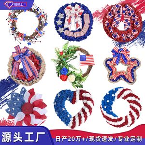 US National Day Home Door Decorations With Red Blue and White Rattan Circles Independence Day Wreath för festliga partier 240412