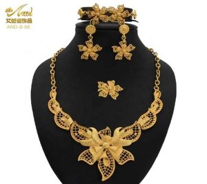 Aniid Wedding Jewlery Sets Jewellery Flower Nigerian Gold For Woman Indian Bransles Etiopian Jewelry Naszyjnik i kolczyki H9576797