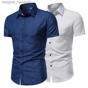 Męskie koszule męskie koszula MENS Formalna męska koszula Single Beder Lato Lapel Polka Dot Print Business Shirt Lopa Hombre Camisas C240412