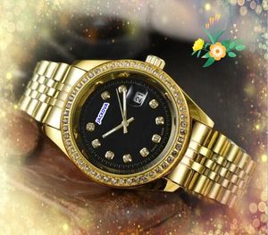 Couple Unisex Iced Out Men Women Designer Watch Full Diamonds Ring Dot Quartz Battery Rose Gold Silver Calendar Stain Steel Band Clock Watches Birthday Gifts
