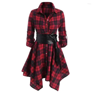 Lässige Kleider rotes Plaid Gürtroll Roll Taba Sleeve Taschentuch Gothic Kleid Frauen Lange Goth Kleidung Ropa Mujer Streetwear