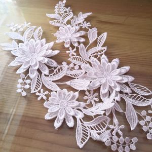 1 Pairs Embroidery Applique Trim For Wedding Dressing Clothes Flower Floral Lace Crafts Sewing On Collar Patch Accessories