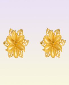 Stud 24k Gold Color Stud örhängen för kvinnor Fina smycken Vintage Hollow Flower Earring For Wedding Present Gold Color Jewelry SH3323622