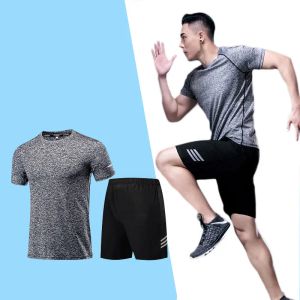 Conjuntos 2pcs rápida seca de manga curta esportiva camiseta Conjunto de camisetas de ginástica Treinador de camisa de fitness running tshirt terno de camiseta masculina respirável roupas esportivas