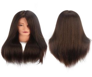 18 tum Brown 100 Real Human Hair Training Hair Dresser Mannequin Heads Doll Head Långt hår Frisyr Övning Huvud Beauty4874599