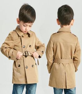 Tench Coat Boy Girl Clothes Windproof Jacket British Double Breasted Windbreaker Turndown Collar Button Belt Kids Outwear 2020 LJ7781209