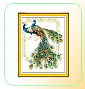 Lucky Peacocks Birds Cross Stitch Crest Tools Craft Tools Embroidery Midware Setresscent Print на холсте DMC 14CT 11T5057303