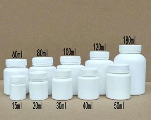 50 st 15 ml20ml30ml60ml100 ml plast PE Vit tomt tätningsflaskor Solid Powder Medicine Pill Injektionsreagenspaketbehållare4487718
