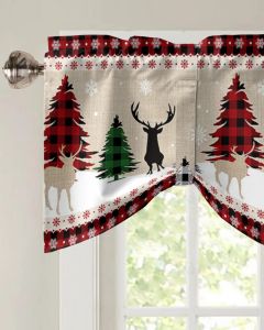 Christmas Snowflake Elk Window Curtain Living Room Kitchen Cabinet Tie-up Valance Curtain Rod Pocket Valance