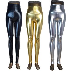 Calças Diferentes cintura alta líquida molhada brilhante Pu Faux couro metálico Leggings elásticos calças de dança sexy Disco Leggins 5 tamanhos